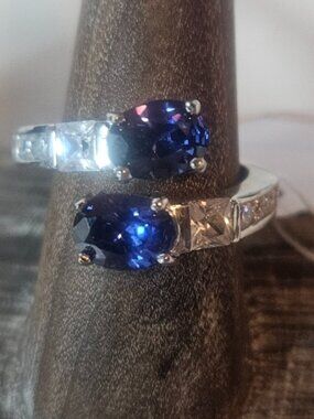 Purple Blue Cubic Zirconia Pass Through 925 Stamped Ring Sz 9 NWT Gift For Her